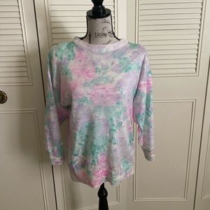 SweaterTeas watercolor pastel pink purple green floral vintage sweater 80s 90s